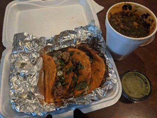 Birria tacos with consomme