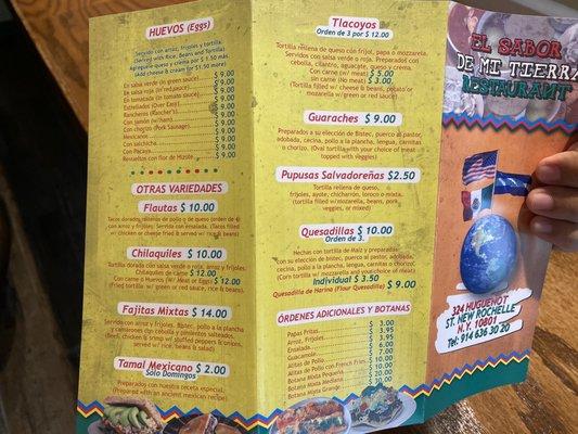 Other side of the take out menu