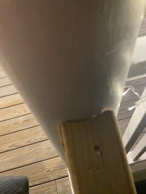 Front porch railing cut to be flush against pillar