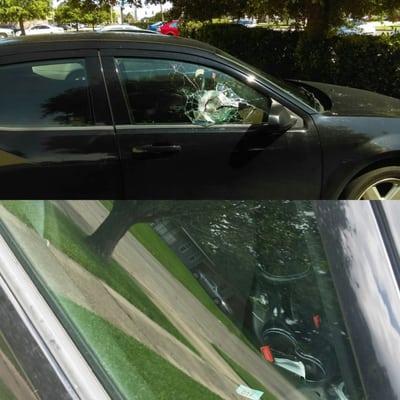 I had my window punched in and my purse was stolen. Before and after Vic replaced my window