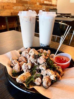 Popcorn Chicken, Vietnamese Coffee, Jasmine Green Milk Tea