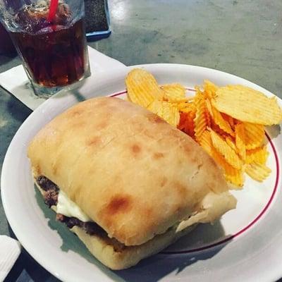 Mushroom burger and chips