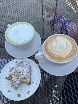 Matcha latte, Horchata Latte, almond croissant