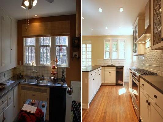 Kitchen Remodel, removed wall in galley kitchen to dining area...nice and airy now. Newton, MA