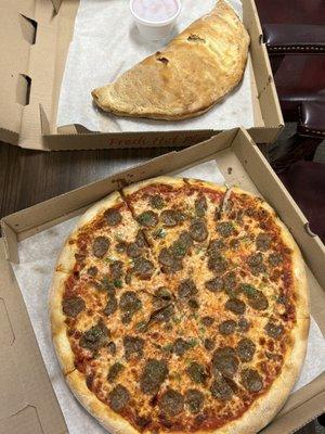 Meatball Pizza & Regular Calzone