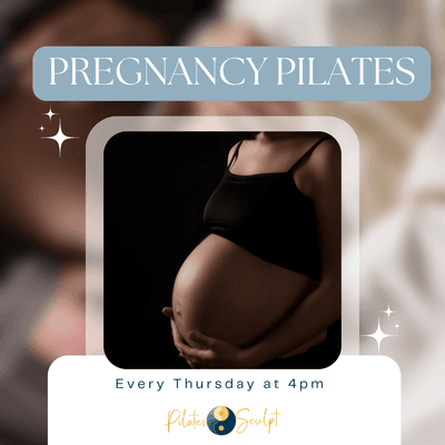 Prenatal Pilates class every Thursday or book a private session with a certified pre/post-natal instructor.