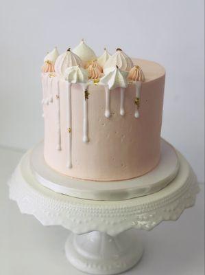 pink and white drip with meringues