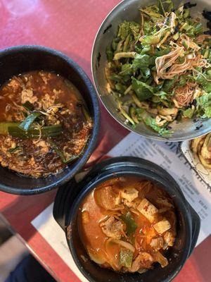 Beef stew, kimchi stew & bibimgooksoo (spicy & sweet cold noodles)