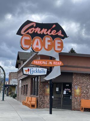 Connie's Cafe in downtown Sandpoint. Join us in the Cafe or Lounge for breakfast, lunch, dinner, and live music.