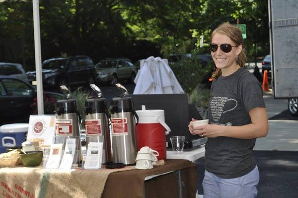 Providing coffee to taste and by the pound at a DC Farmers Market with New Morning Farms.