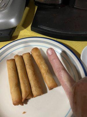 Crispy Chicken Egg Roll. No flavor, just fried nothing. I like to taste the filling. Also, tiny things.