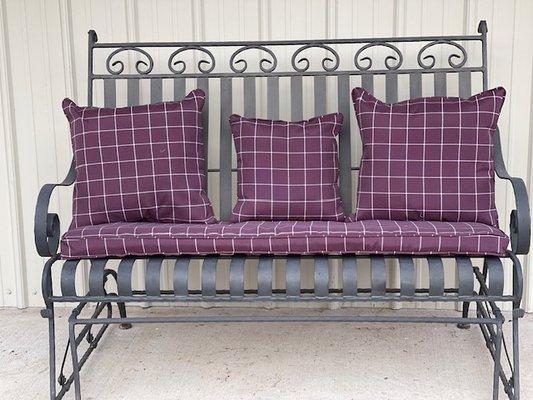 Outdoor cushions for metal glider.