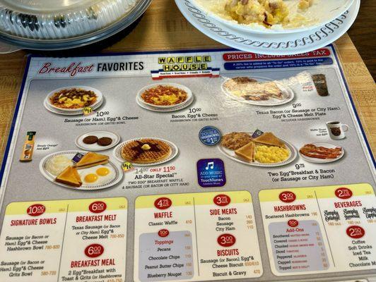 Breakfast favs menu