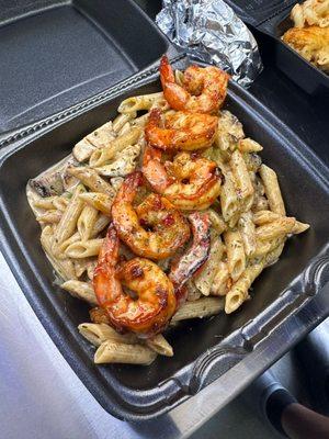 Jerk chicken pasta with add on STC shrimp