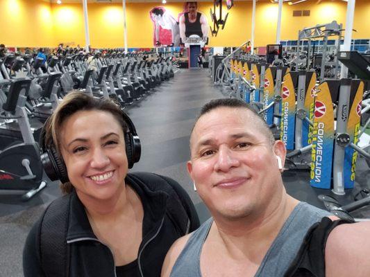 At the gym with my wife. I hope this gym starts opening on Sundays again and longer hours like planet fitness.