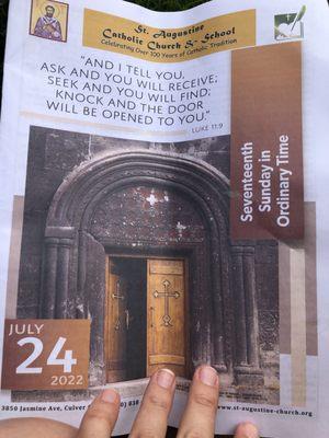 Bulletin from 7/2022 asking congregation to call and complain about unhoused folks