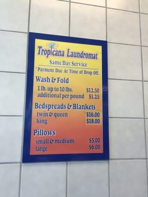 Laundry service pricing - April 2015