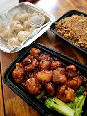 My order of Orange Chicken, Pork Soup Buns, and Fried Rice