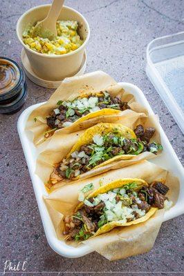 Carne Asada tacos and street corn