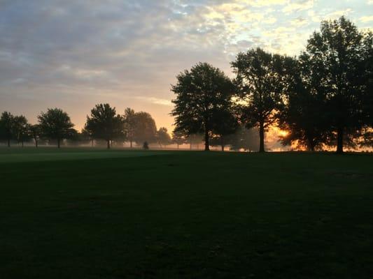 Sunrise on a foggy day at Oakland Acres Golf Course