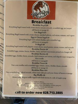 Breakfast menu