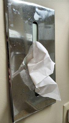 Dirty tissue box in bathroom - has this ever been wiped down?!