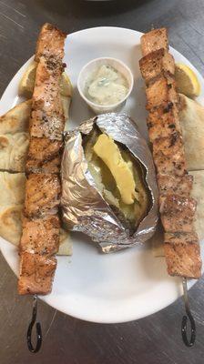 Salmon souvlaki