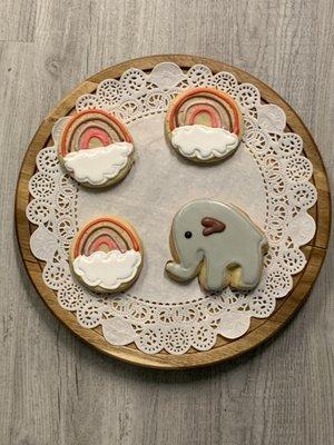 Rainbows and Elephant decorated cookies