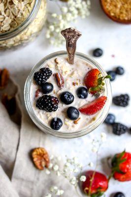 Overnight Oats -- powered with nuts, seeds, protein, fiber, and flavor