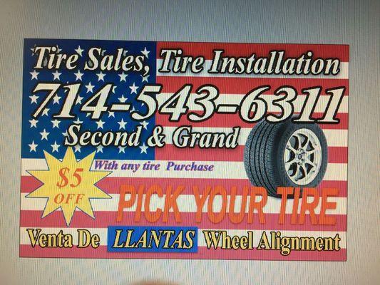 New tires a good prices check them out call us at 714-543-6311
 and God Bless America