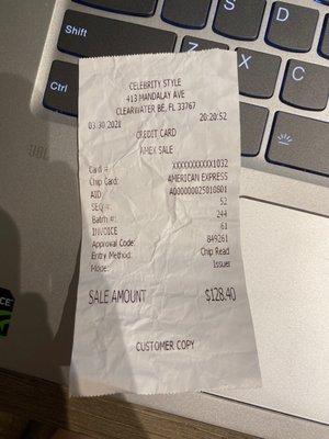 My receipt where I got ripped off.