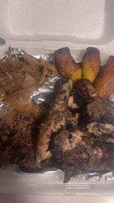 Our Famous Jerk Chicken Dinner - chicken was the best on the plate the other stuff was ok