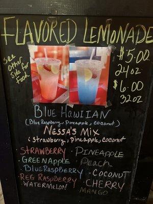 Lemonades menu