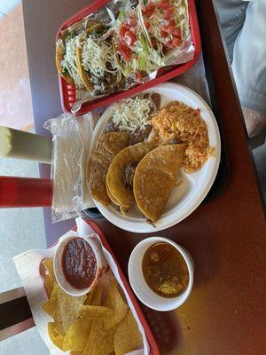 Quesa birria, steak streak tacos and ground beef American tacos