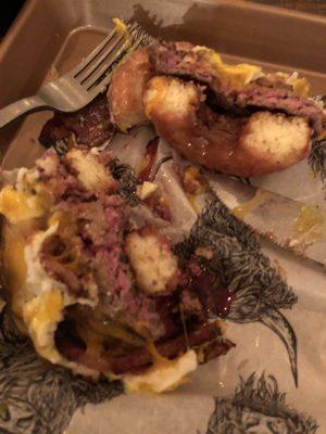 Donut Burger innards, perfectly pink