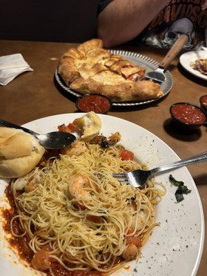 Medium Calzone and Summer Wind Shrimp Angel Hair Excellent!!!!