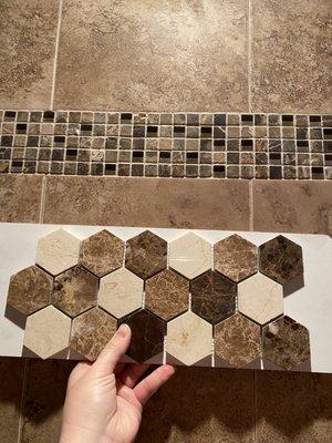 Existing shower wall tile with chosen floor tile.