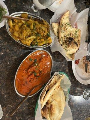 Butter Chicken Makhani Aloo Gobi Garlic Naan Bread Naan Bread