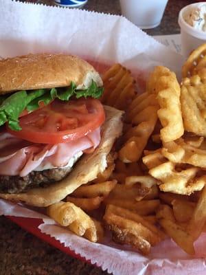 Bulldog burger with fries