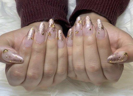 GelX rose gold moon and stars