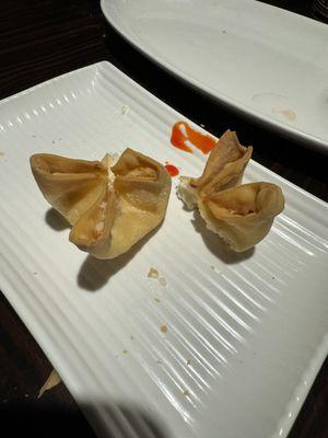 Crab Rangoons that were hard and not good. About a 1/4tsp filling in each.