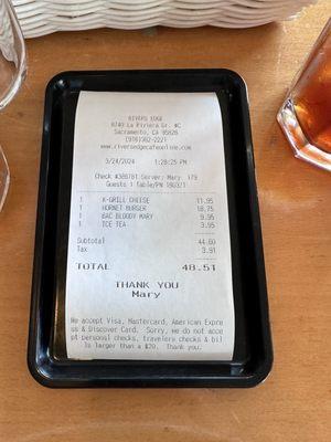 Rivers Edge Cafe: receipt Mary was amazing