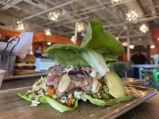 Ahi Tuna sandwich with lettuce wrap