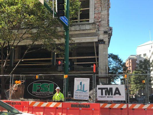 On the corner of Granby street in Downtown Norfolk, we raised this 100 yo building to make it level. FSI saving another historic structure.