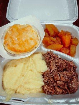 Stew Beef, mashed potatoes and baked apples