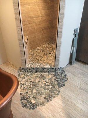 Master shower floor stone