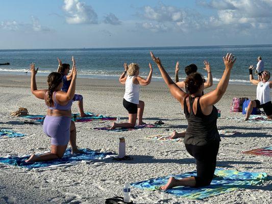 Heart openers to the sky at the shoreline are purely magical.  Beach yoga is fun and enjoyable.