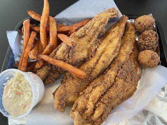 Three piece catfish "snack" meal