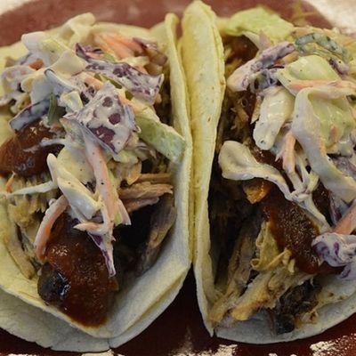 Pulled pork taco with fresh made Cole slaw