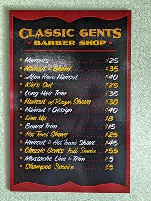 Menu of services